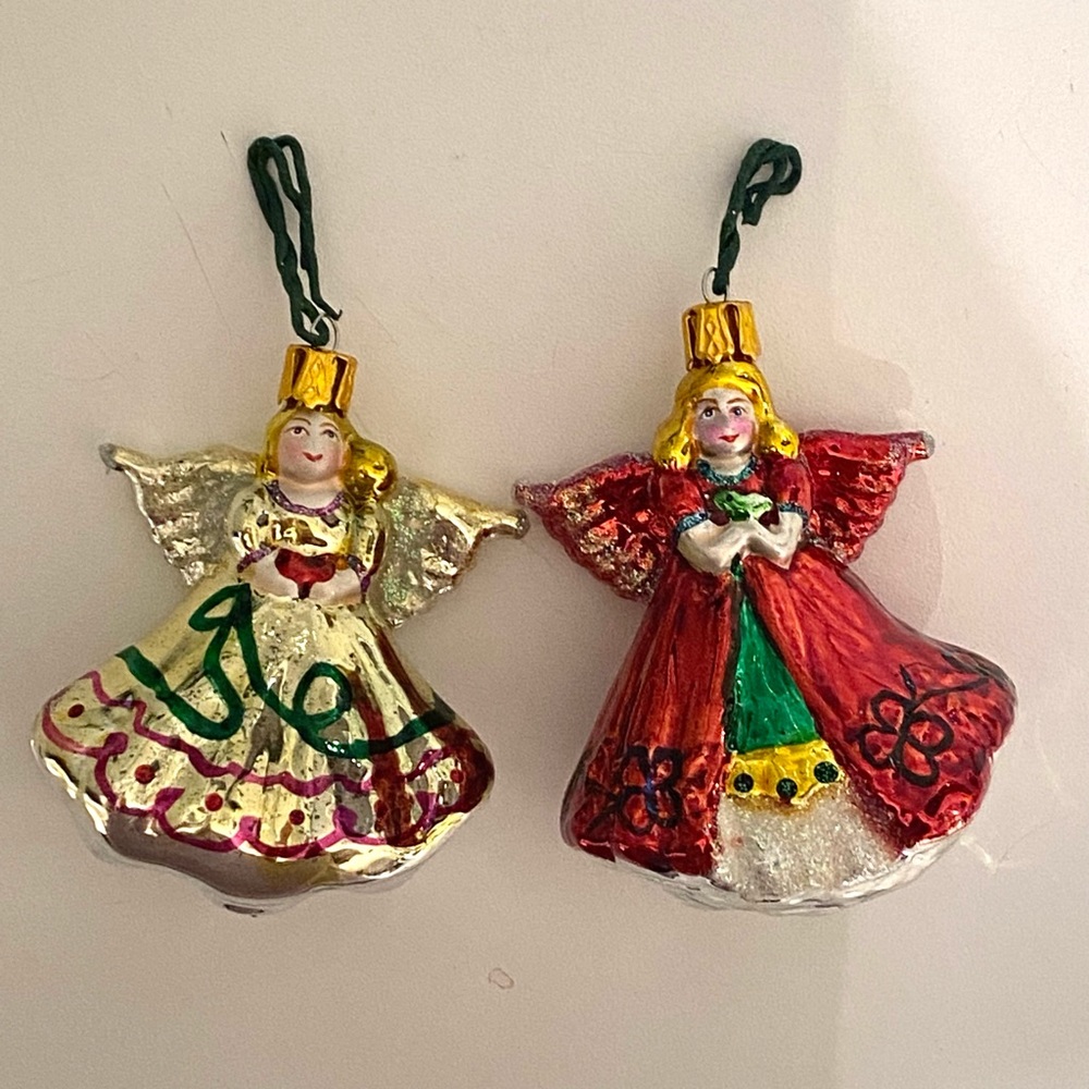 Vintage Angel Wings Christmas Blown Glass Ornament